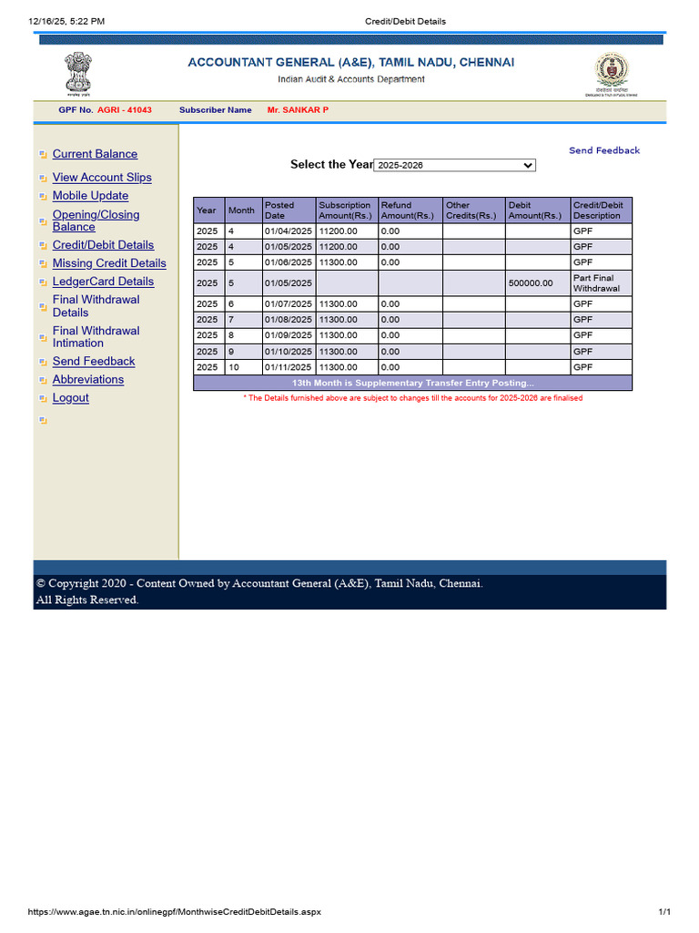 GPF Account Summary for Mr. Sankar P | PDF | Debits And Credits ...