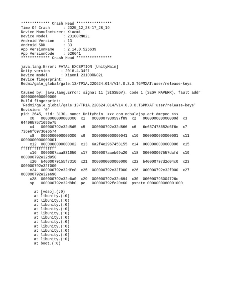 Xiaomi Crash Report for Unity App | PDF