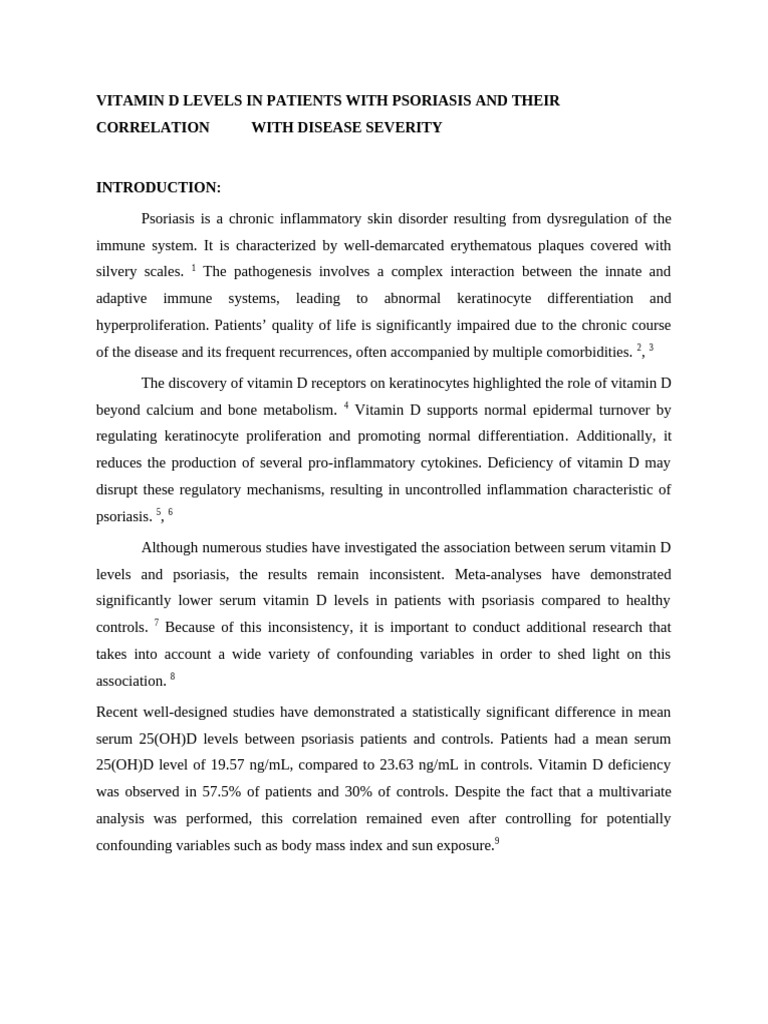 Vitamin D and Psoriasis Severity Correlation | PDF | Psoriasis | Vitamin D