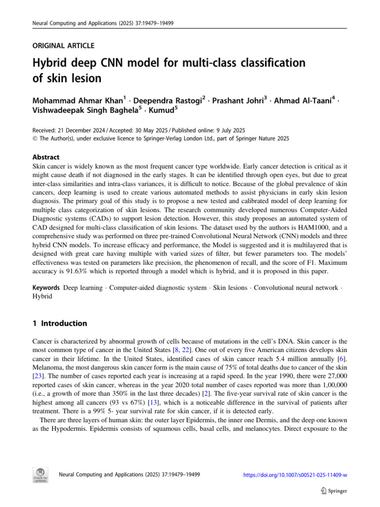 s00521-025-11409-w | PDF | Skin Cancer | Deep Learning