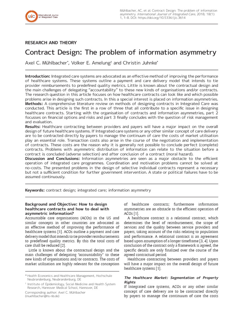 Healthcare Contract Design Challenges | PDF | Adverse Selection | Moral ...
