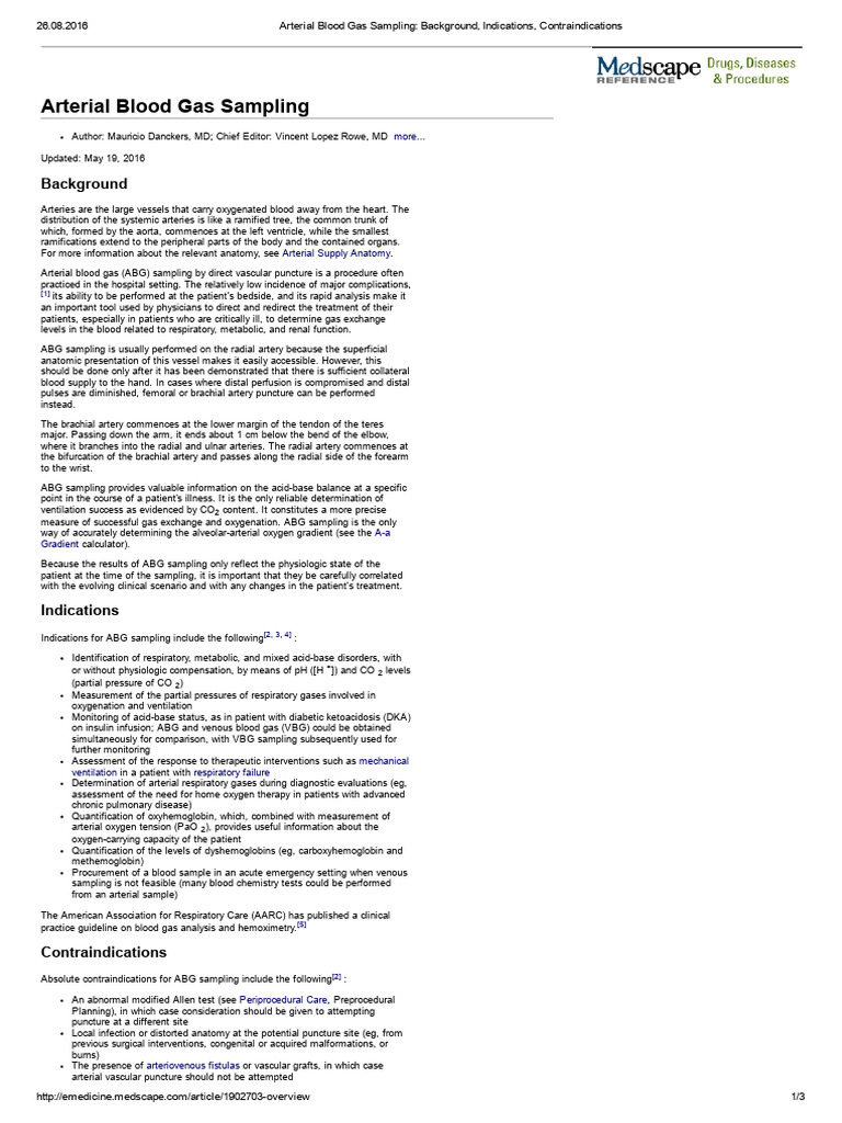 Arterial Blood Gas Sampling Guide | PDF | Artery | Clinical Medicine