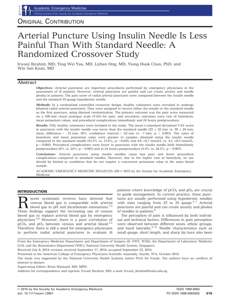 Arterial Puncture Using Insulin Needle | PDF | Medical Specialties ...