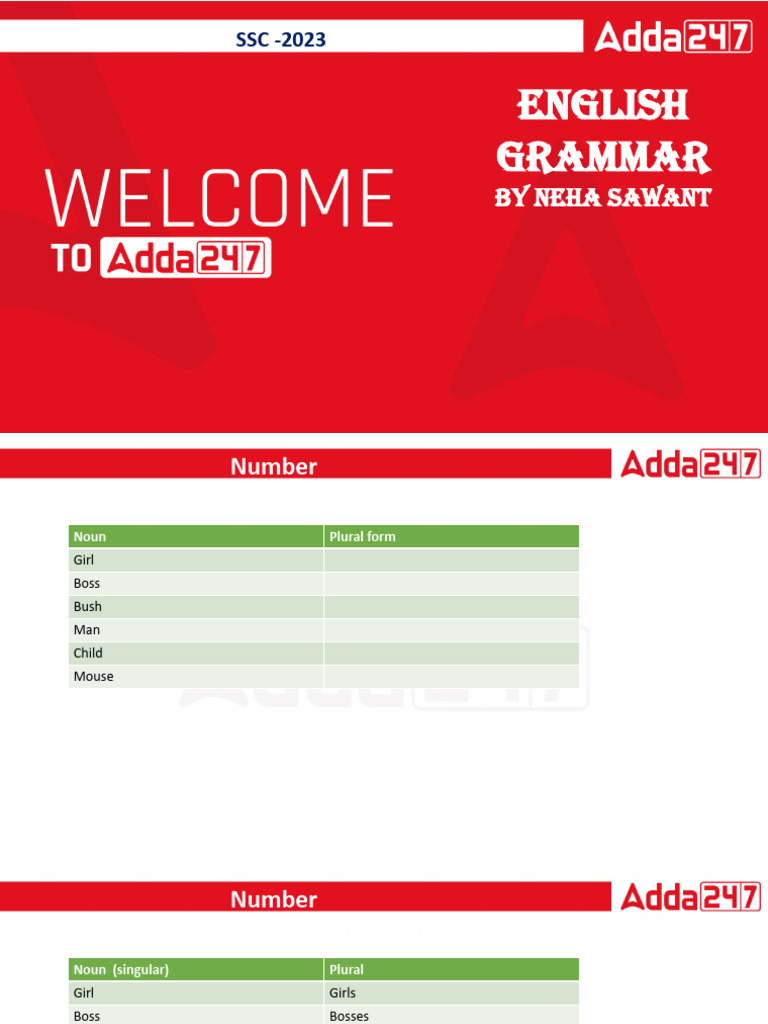 Eng 1 | PDF | Plural | Grammatical Number