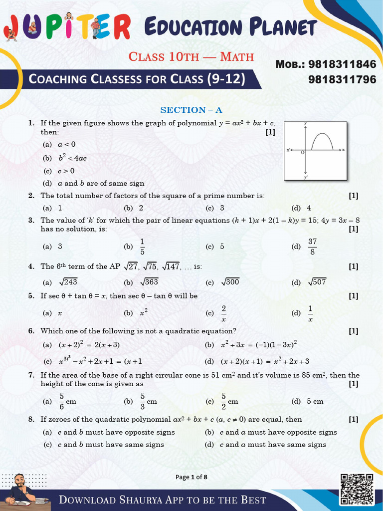 Math Problem Set and Solutions | PDF | Quadratic Equation | Sphere