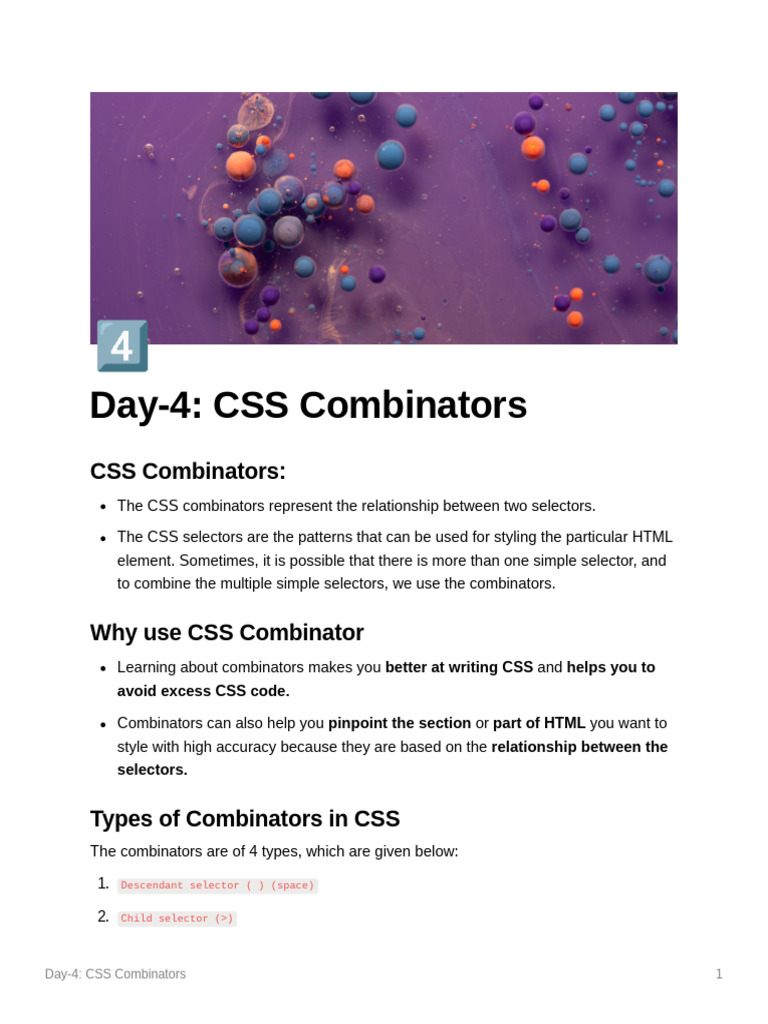 Day-4 CSS Combinators | PDF | Web Standards | Hypertext