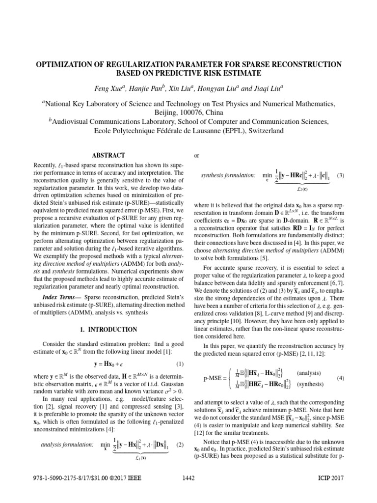Optimization of Regularization Parameter For Sparse Reconstruction ...