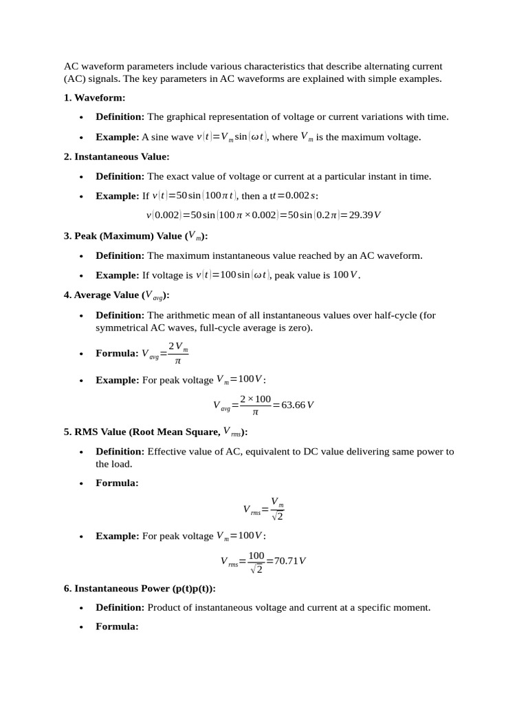 AC Waveform Parameters Explained | PDF | Ac Power | Root Mean Square