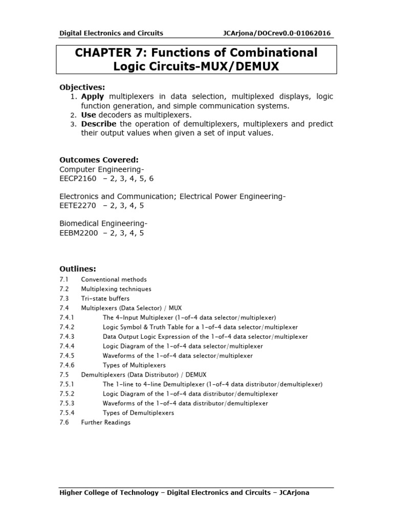Combinational Logic: MUX/DEMUX Functions | PDF | Computing | Digital ...