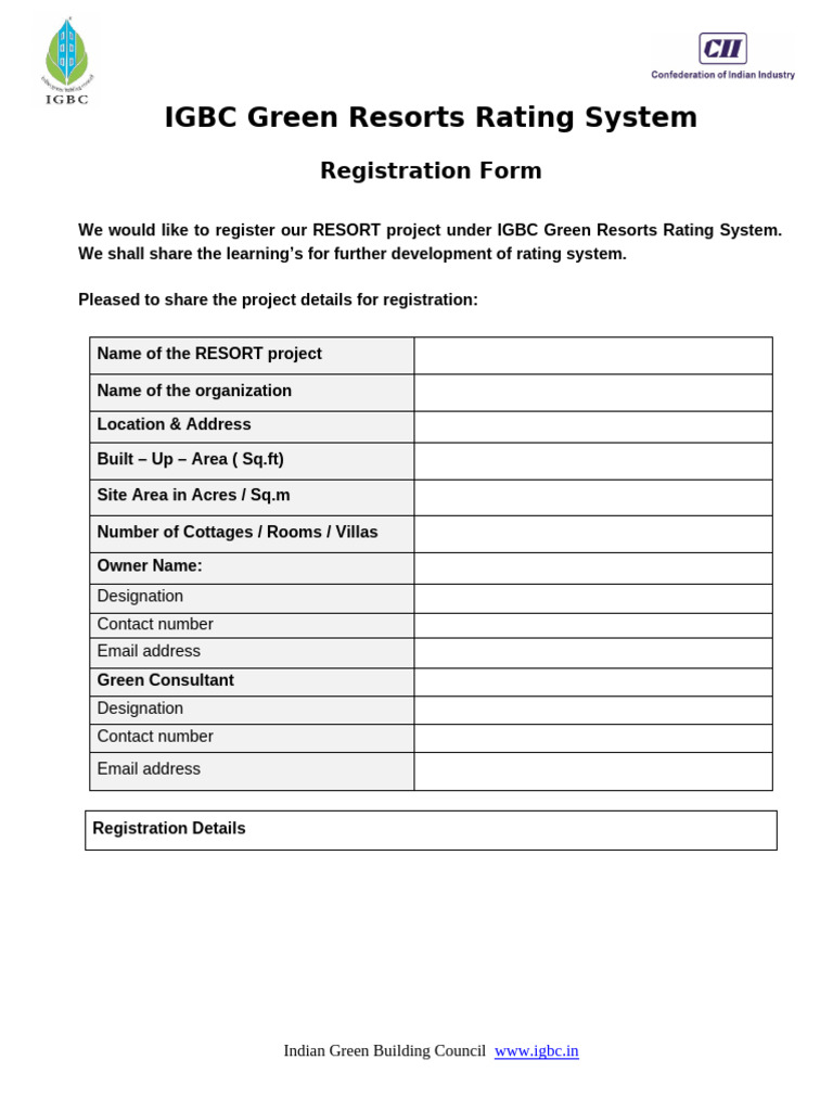 IGBC Green Resorts Registration Form | PDF
