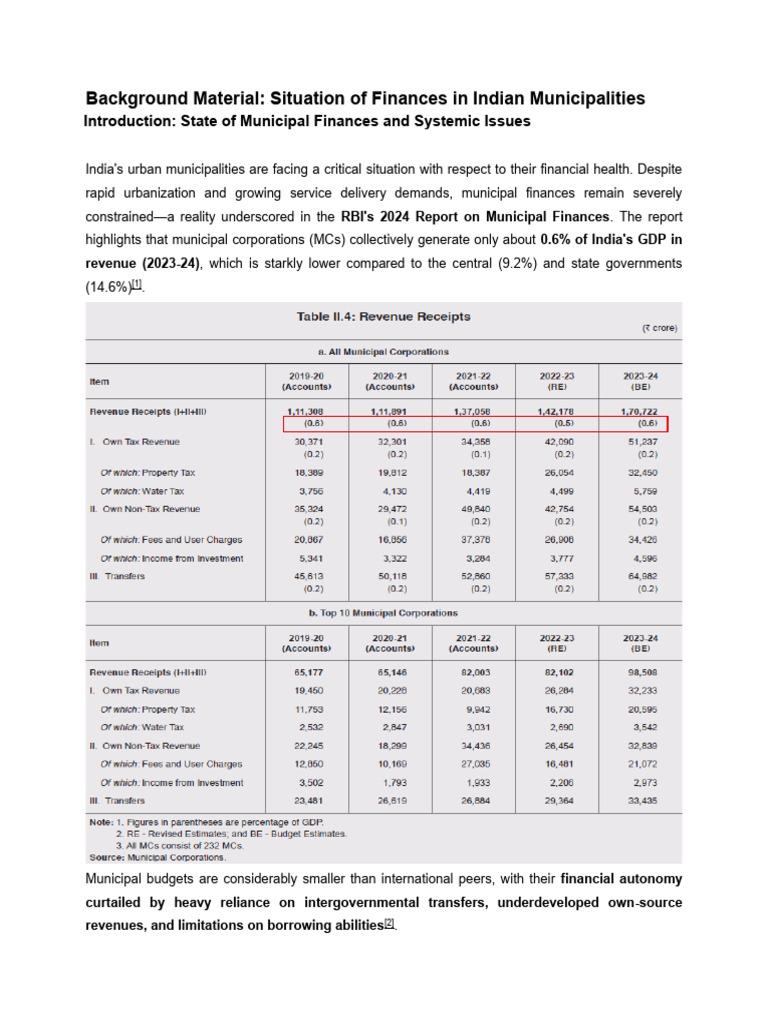 Financial Challenges in Indian Municipalities | PDF | Taxes ...