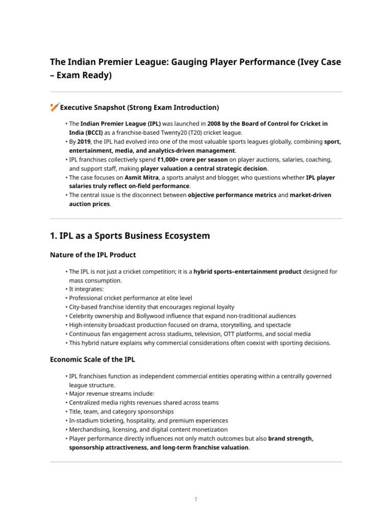 Ipl Case – Gauging Player Performance (Exam-ready Notes & Frameworks ...