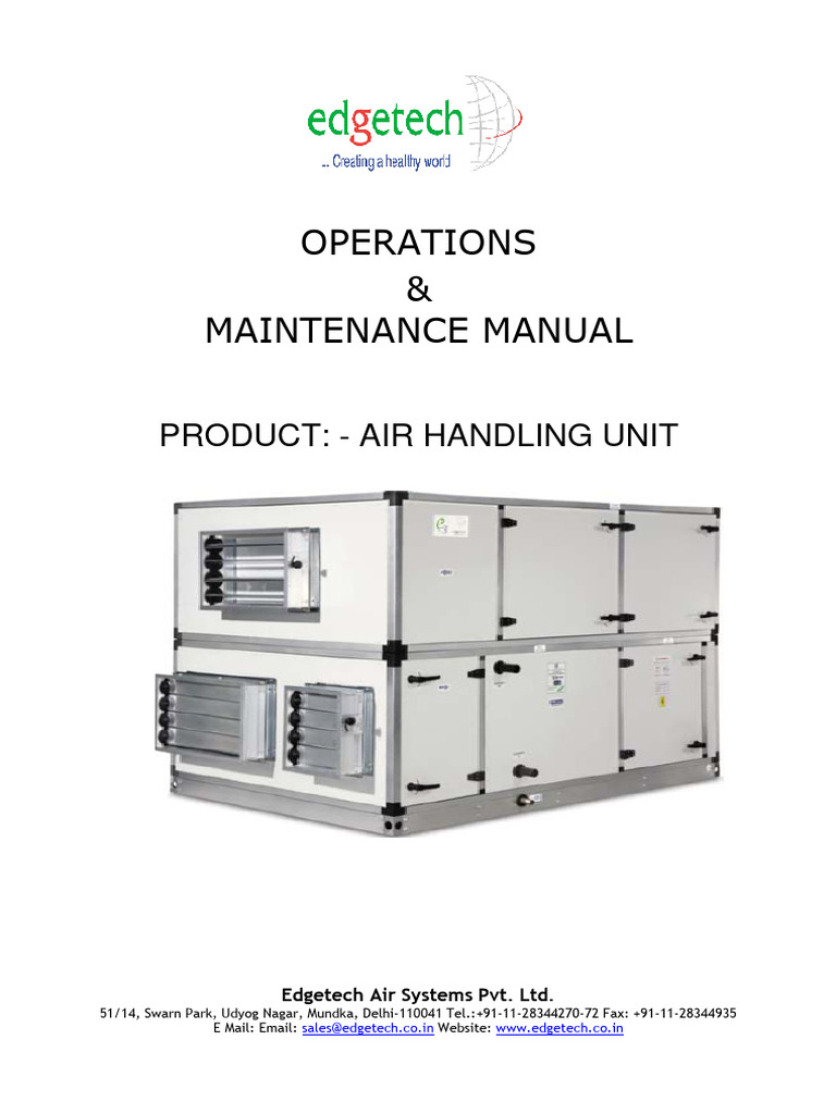 Air Handling Unit Operations Manual | PDF | Duct (Flow) | Insulator ...