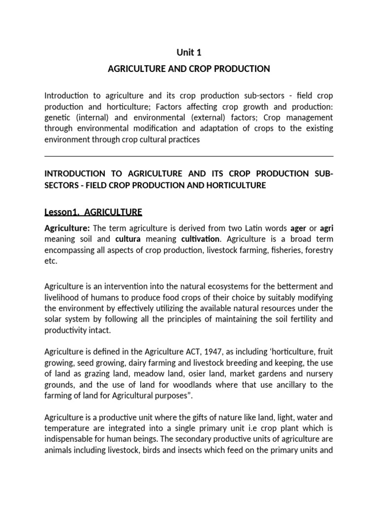 Introduction to Agriculture and Crop Production | PDF | Forestry ...