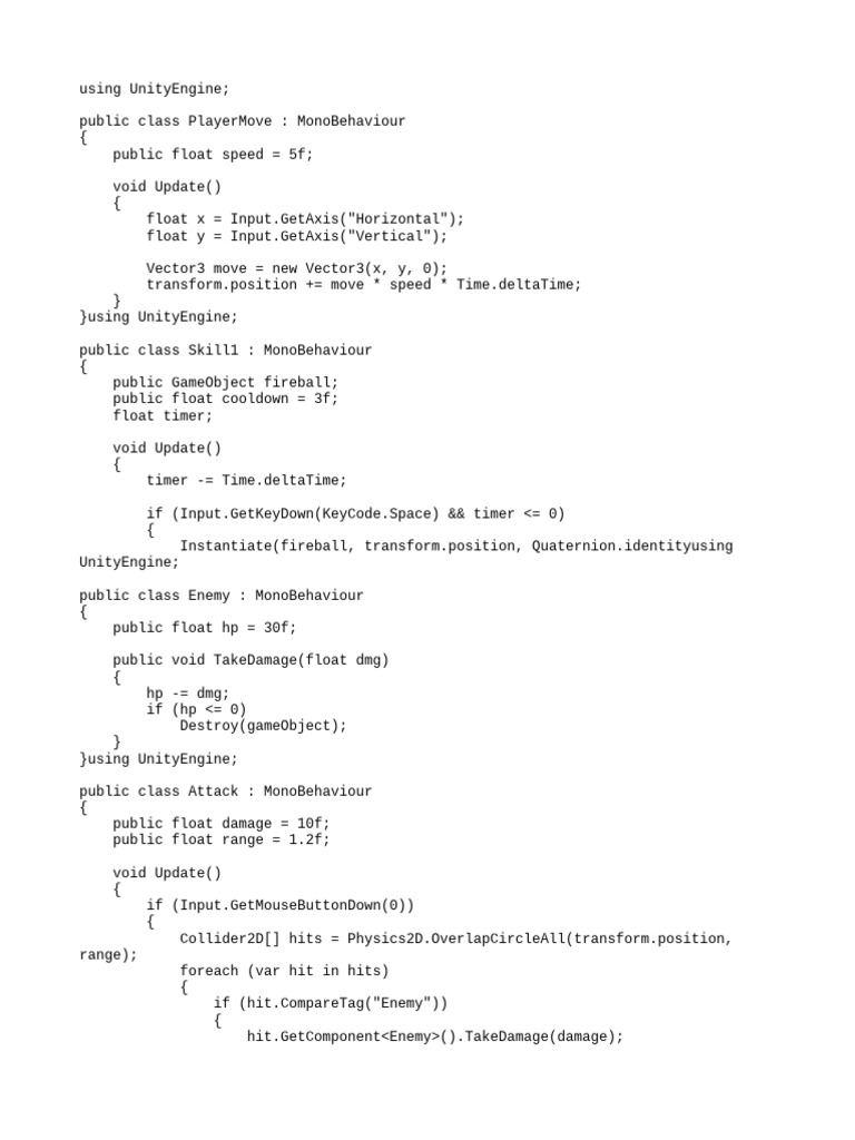 Unity Player Movement and Skills Code | PDF