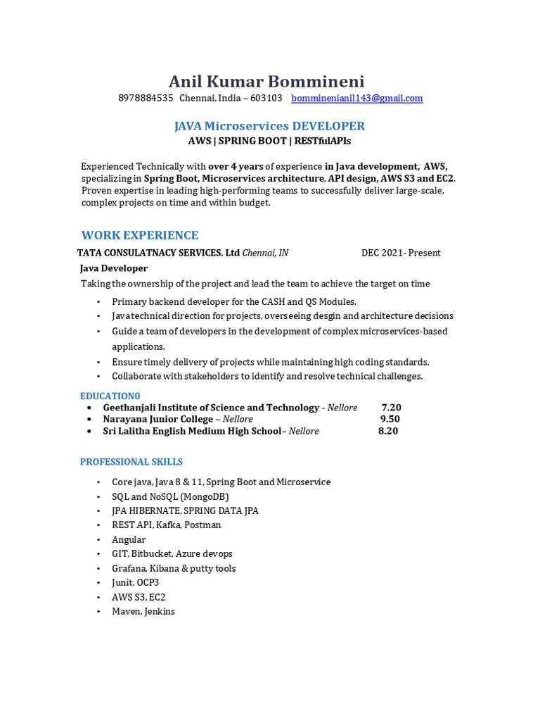 Anil Kumar Bommineni | PDF | Java (Programming Language) | Software