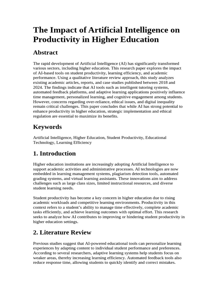 AI's Role in Boosting Higher Ed Productivity | PDF | Artificial ...