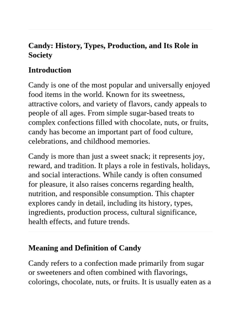 Candy: History, Types, and Impact | PDF | Candy | Confectionery