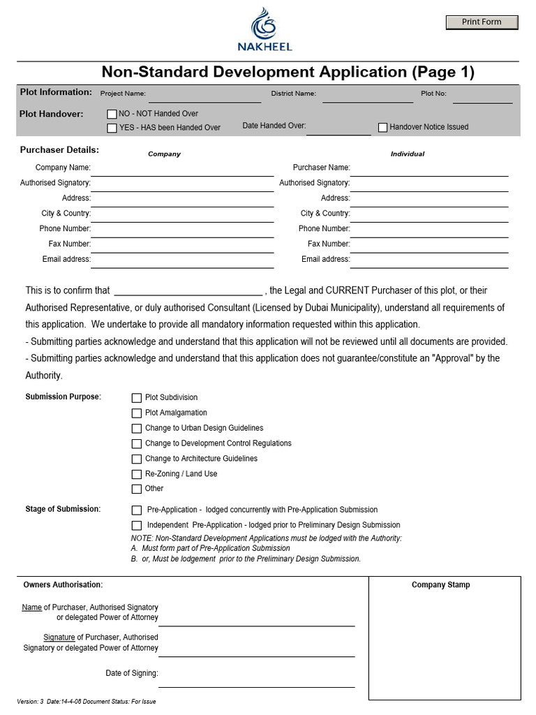 Non-Standard Development Application Form | PDF | Signature
