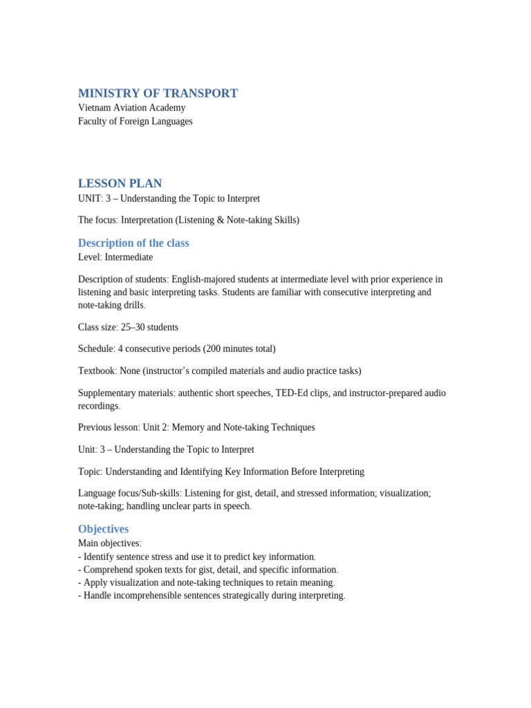 Unit 3 Understanding the Topic to Interpret Lesson Plan | PDF ...