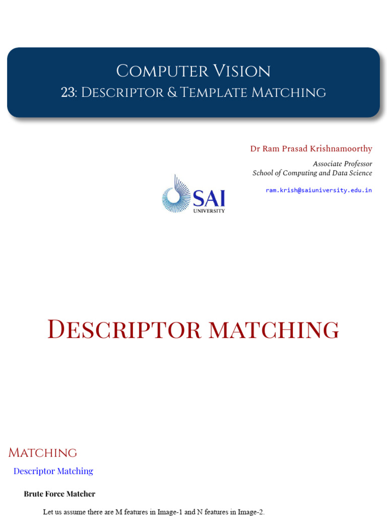 Descriptor and Template Matching Techniques | PDF | Theoretical ...