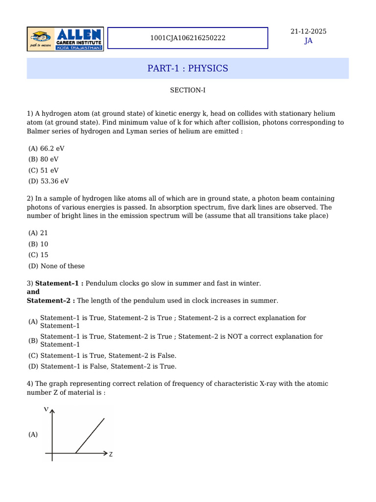 Physics and Chemistry Problem Set | PDF