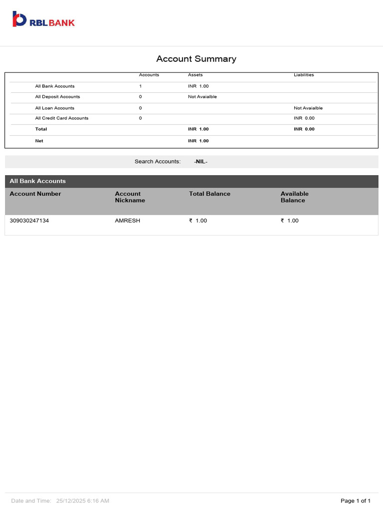 Bank Account Summary Overview | PDF
