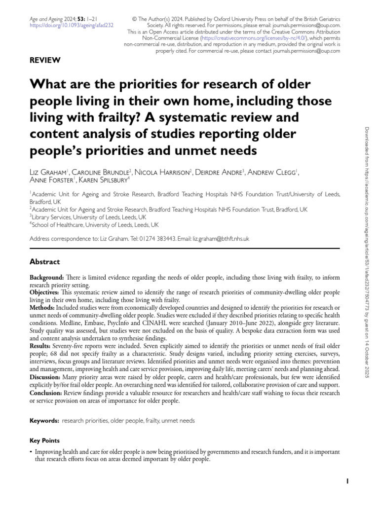 Research Priorities for Older Adults | PDF | Caregiver | Systematic Review