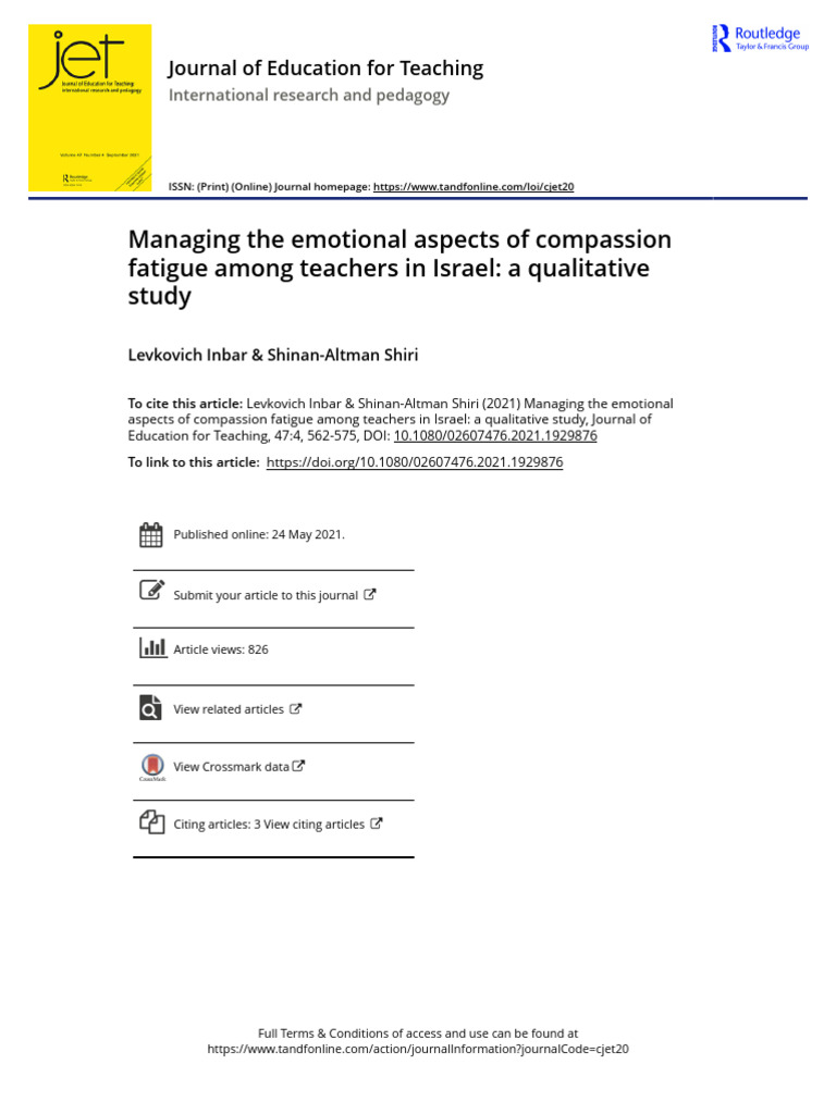 Managing The Emotional Aspects of Compassion Fatigue Among Teachers in ...