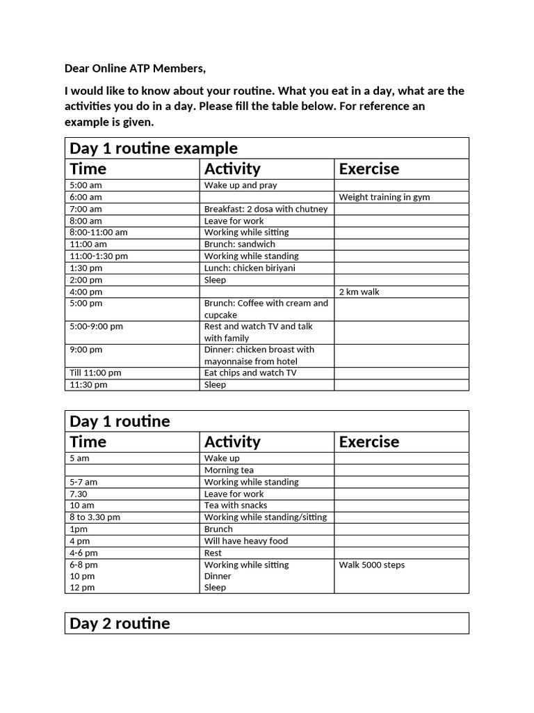 Daily Routine and Meal Tracker Template | PDF