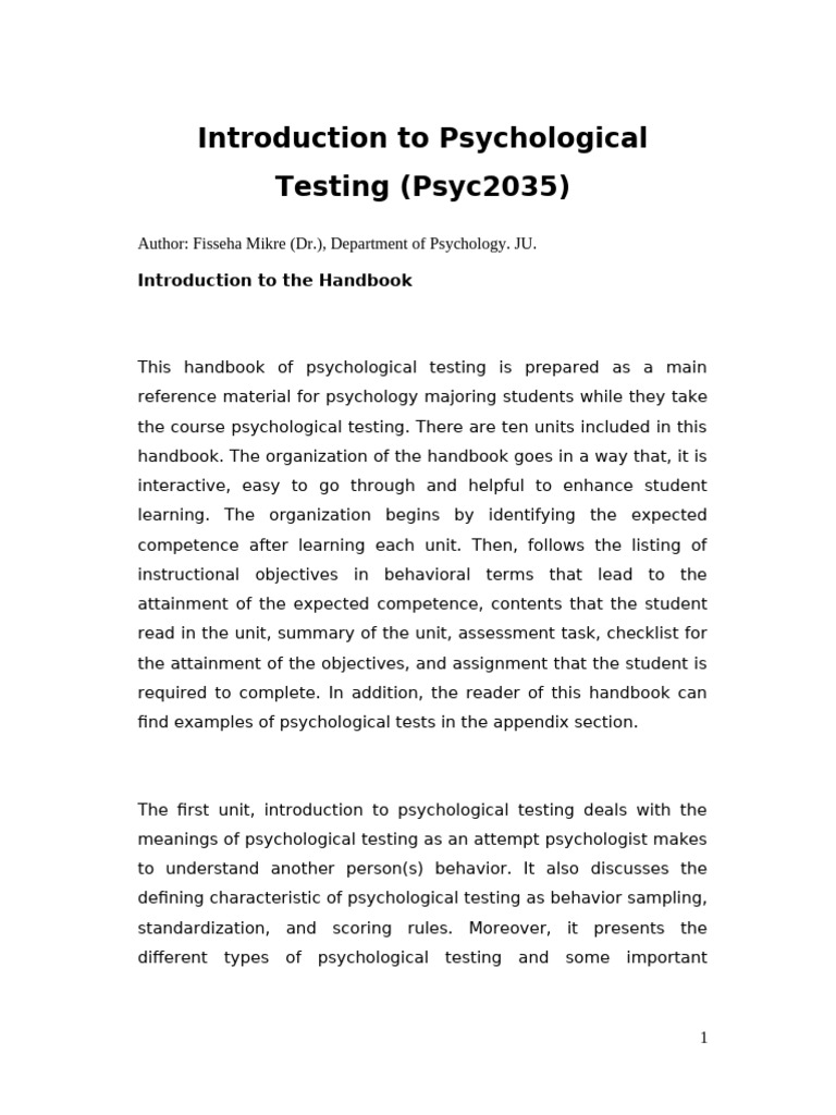 Psychological Testing Handbook Overview | PDF | Intelligence Quotient ...