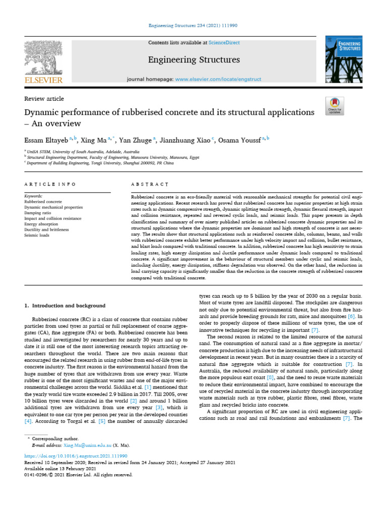 Dynamic Performance of Rubberised Concrete and Its Structural ...