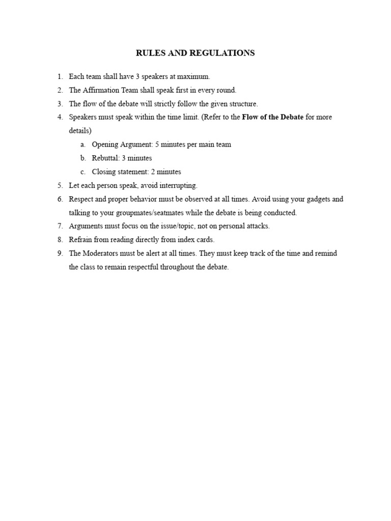 Debate Rules and Speaker Guidelines | PDF