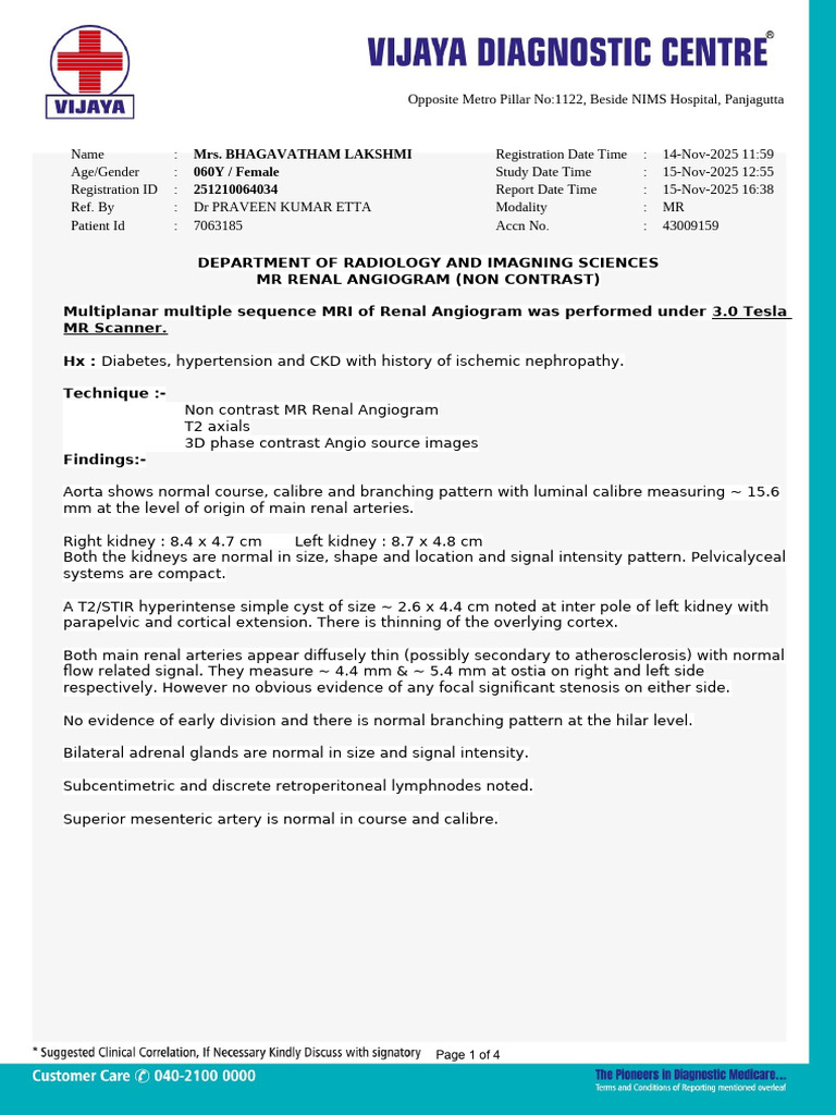 MR and CT Renal Imaging Report | PDF | Kidney | Magnetic Resonance Imaging