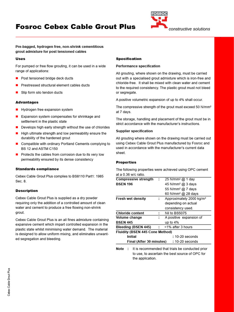 Cebex Cable Grout Plus2 | PDF | Prestressed Concrete | Concrete