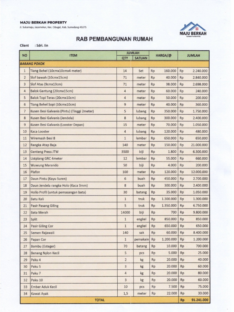 RAB Rumah Halaman 1 | PDF