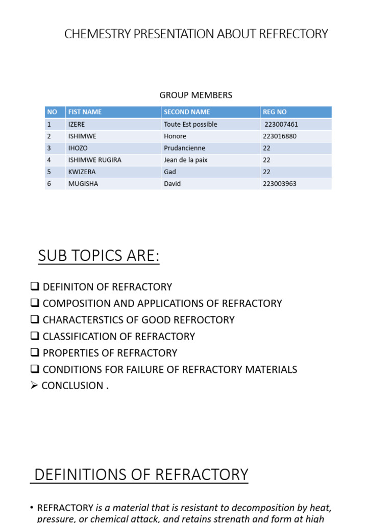 Chemestry Presentation About Refrectory | PDF | Refractory | Secondary ...