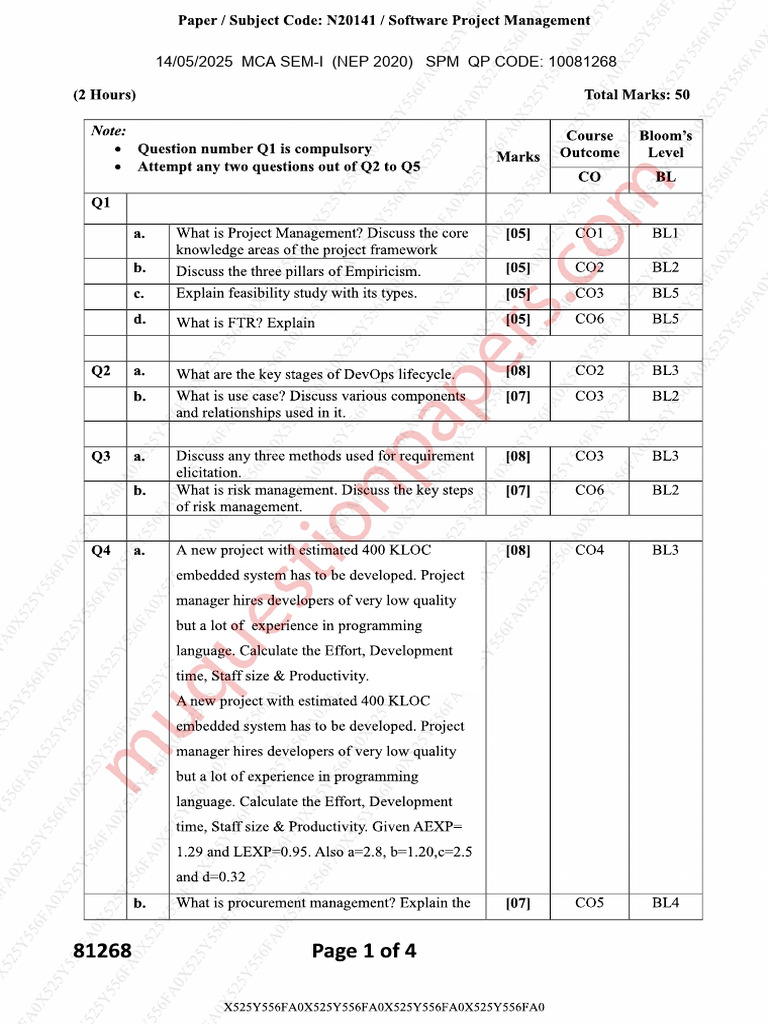 MCA SEM I Software Project Management QP_merged | PDF | Project ...
