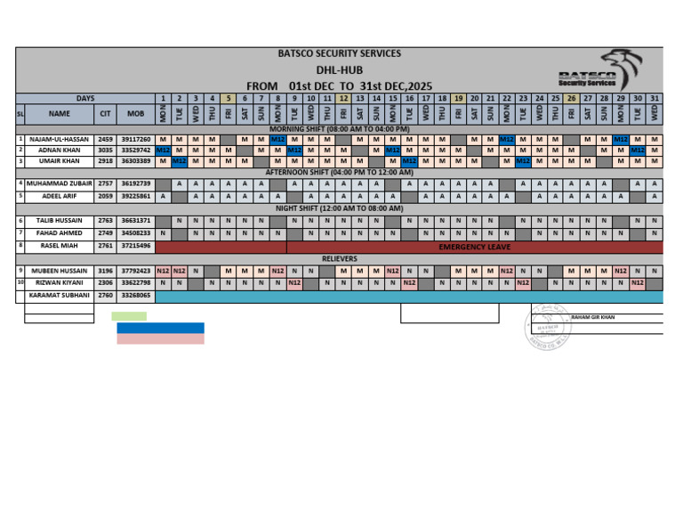 December 2025 Shift Schedule | PDF