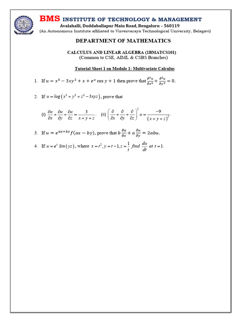 Multivariate Calculus Tutorial Sheets | PDF | Eigenvalues And ...