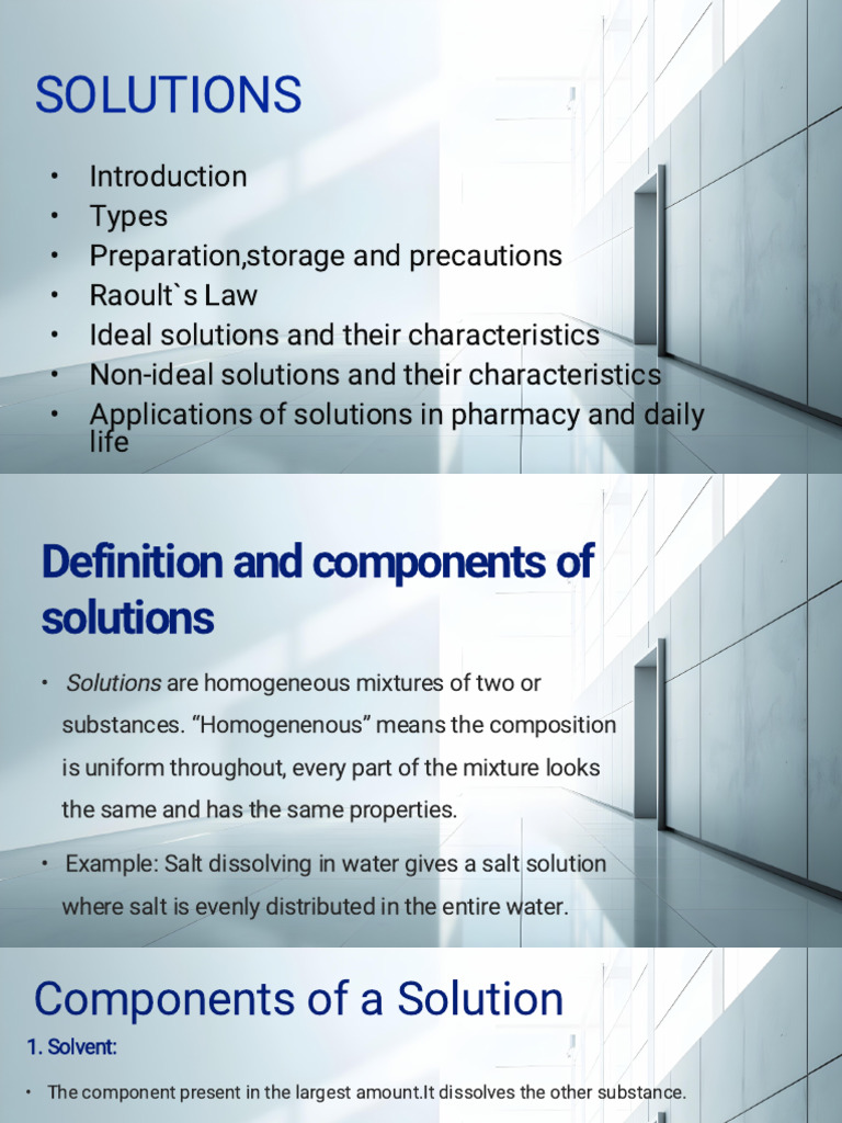 Solution Intro,Types,Conc. exp,Ideal and non ideal solutions and ...