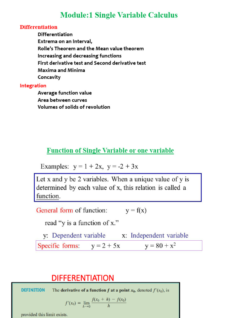 Single Variable Calculus: Differentiation & Integration | PDF