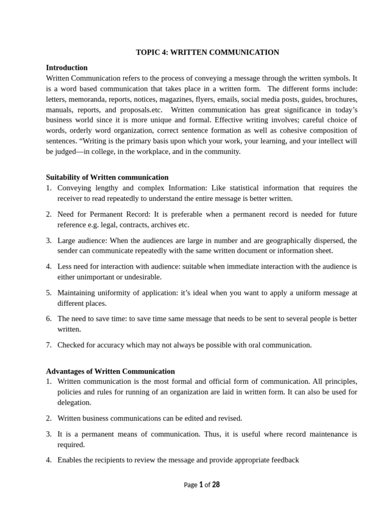Importance of Written Communication | PDF | Memorandum | Communication