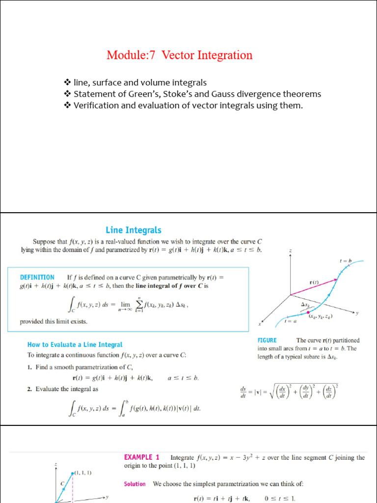 Vector Integration: Theorems & Evaluations | PDF