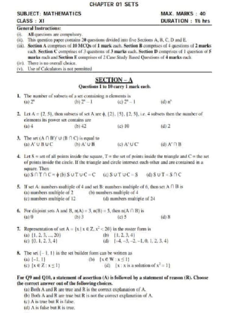 Class XI Mathematics Exam Format | PDF | Mathematics
