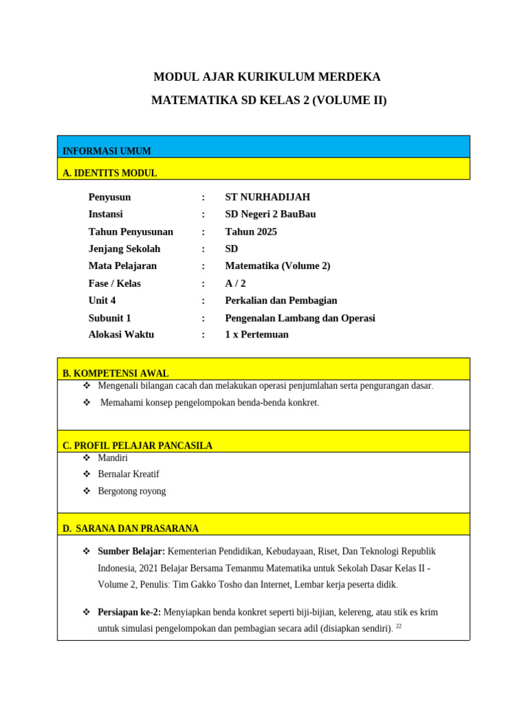Modul Ajar Matematika SD Kelas 2 | PDF