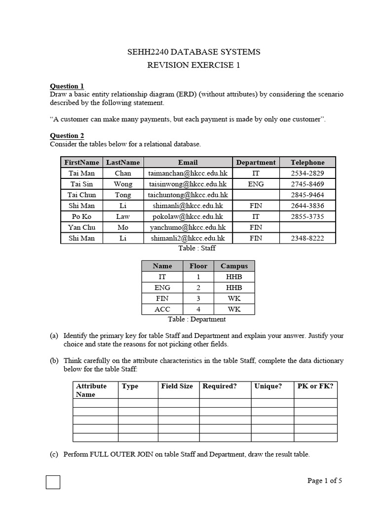 Database Systems Revision Exercise | PDF | Databases | Information Science