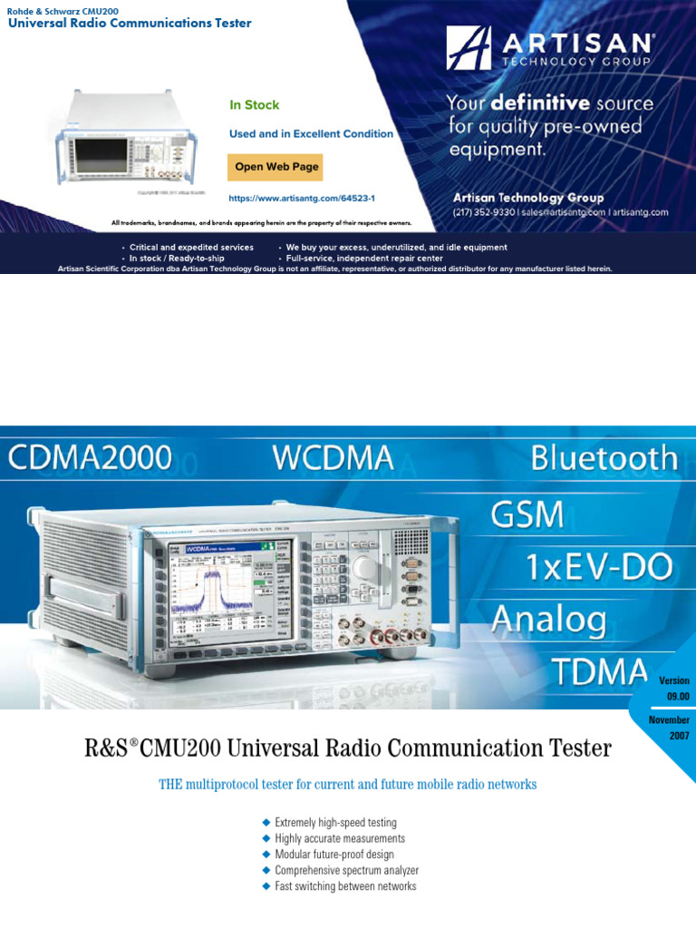 Rohde & Schwarz CMU200 Tester Overview | PDF | Telecommunications ...