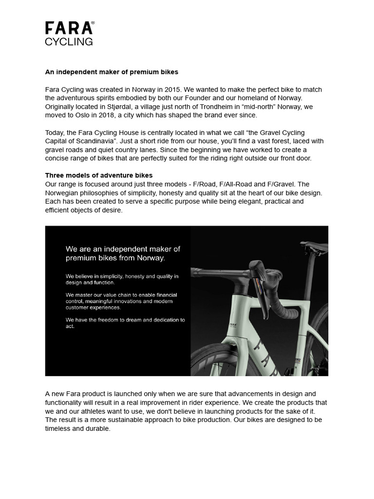 Fara Brand Story and Product Overview | PDF | Cycle Sport | Land Transport