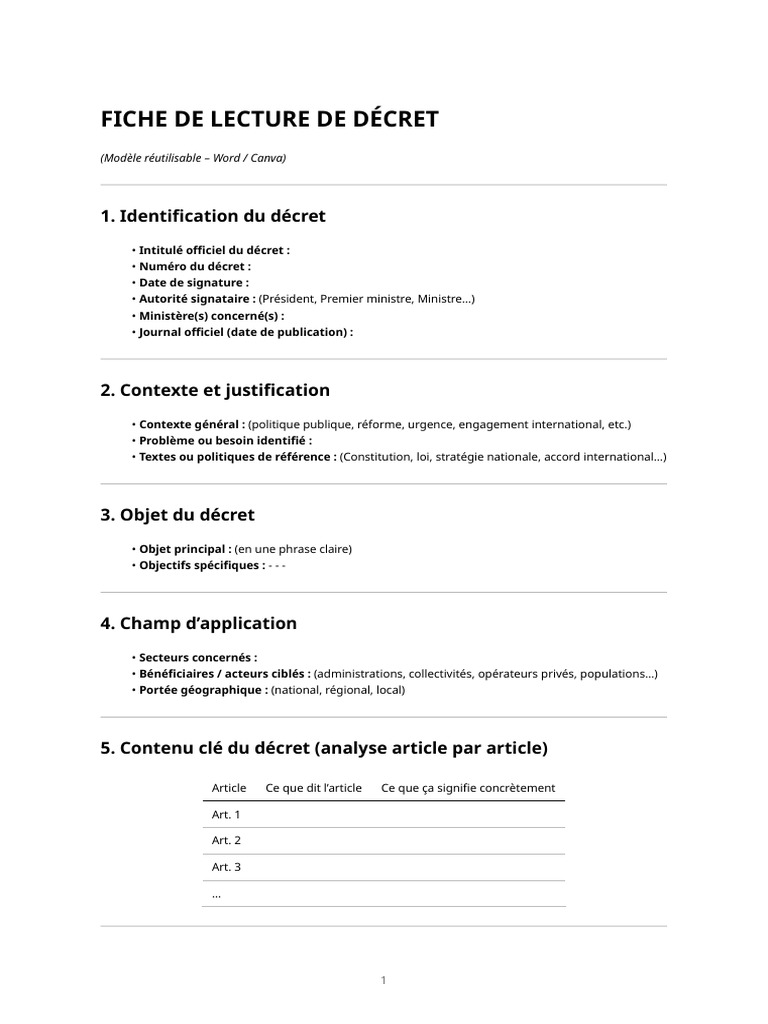 Fiche de lecture sur un décret officiel | PDF